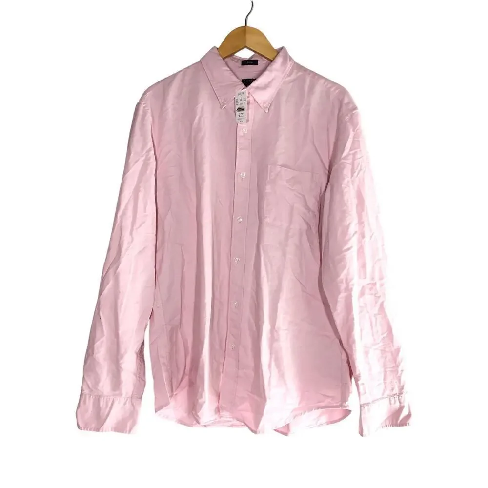 J. Crew Slim Flex Oxford Shirt Button Up Long Sleeve Resort Pink White NWT Large